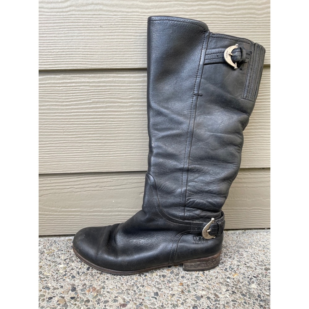 UGG Amberlee Boots Buckle 1921 Black Leather Tall Riding Boots Women's Size 7